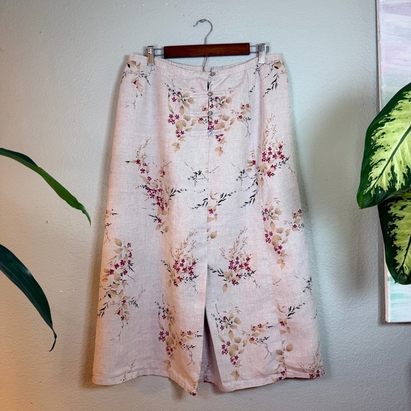Orvis Dresses & Skirts - Orvis Linen Natural Tan Asian Cherry Blossom Floral A Line Pleated Midi Skirt M